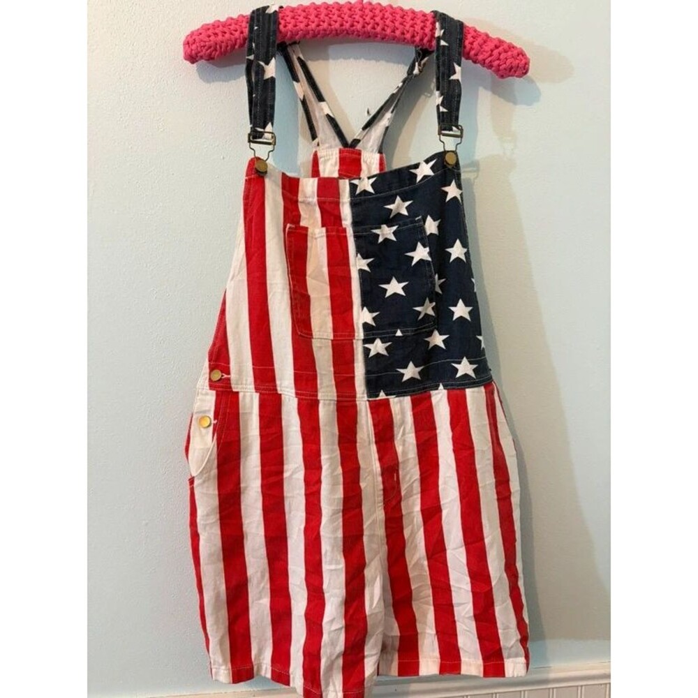 3X red white and blue flag overalls